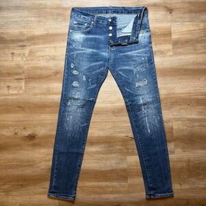 Dsquared2 Cool Guy Jeans Men 48 Blue Distressed Paint Splatter Slim Fit Italy